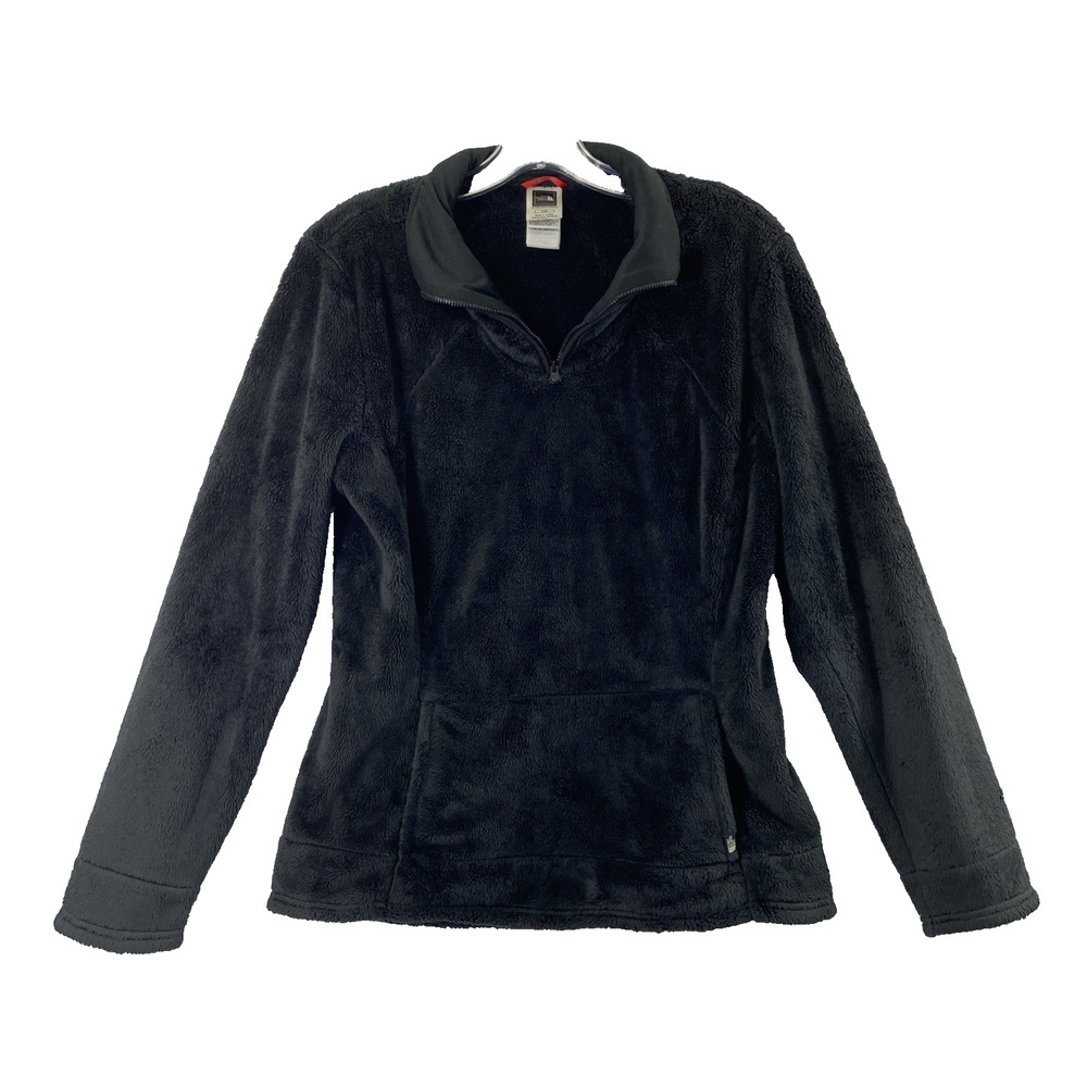 Northface Fuzzy Jacket‎ Womens Large Black Soft 1/4 Zip Pullover Kangaroo Pocket